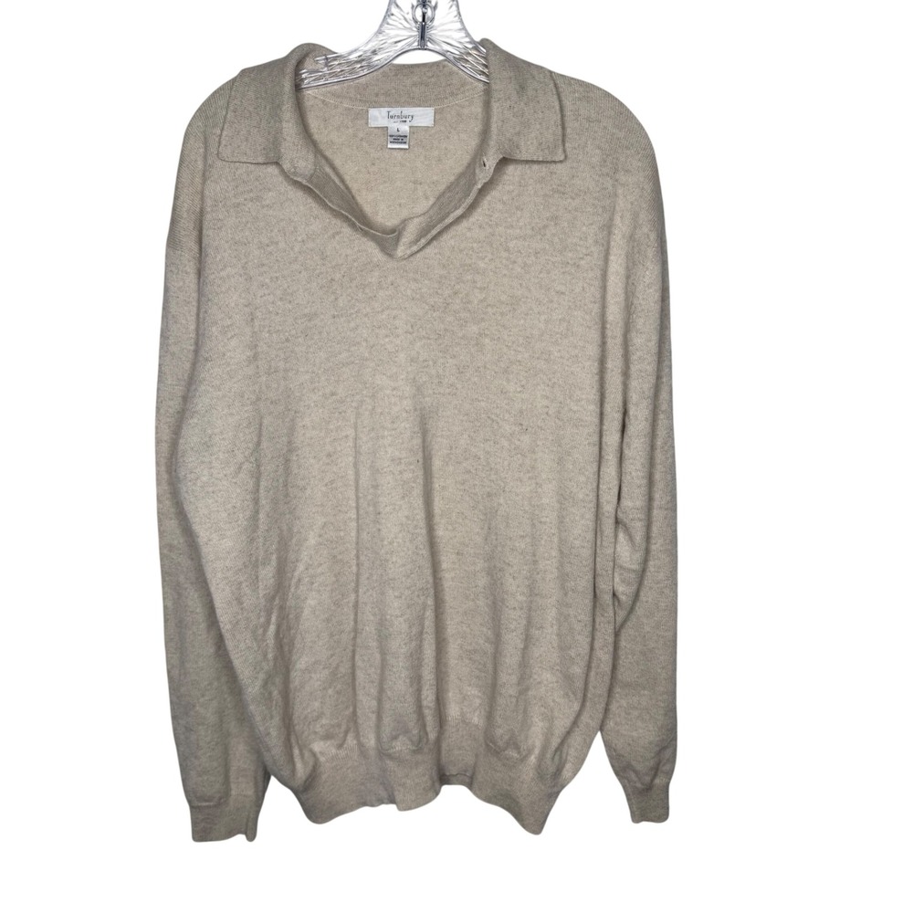 Turnbury Mens Beige 100% Cashmere Collared Pullover Sweater‎ Size L